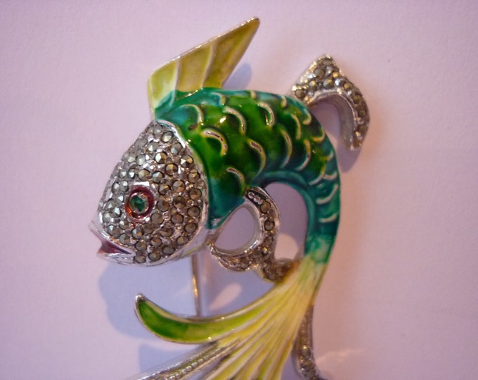 Vintage Fish brooch, fish brooch, costume fish brooch, marcasite fish brooch, fish pin, fish jewellery, statement piece.