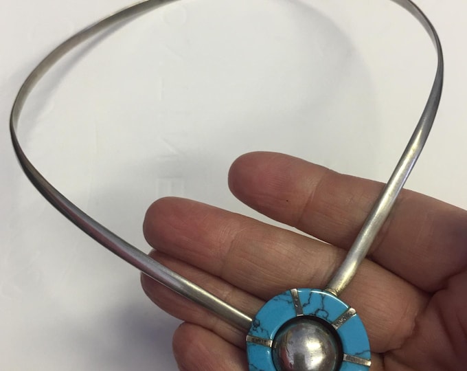 Vintage Turquoise sterling silver necklace with exquisite design and craftsmanship, Rare design piece.