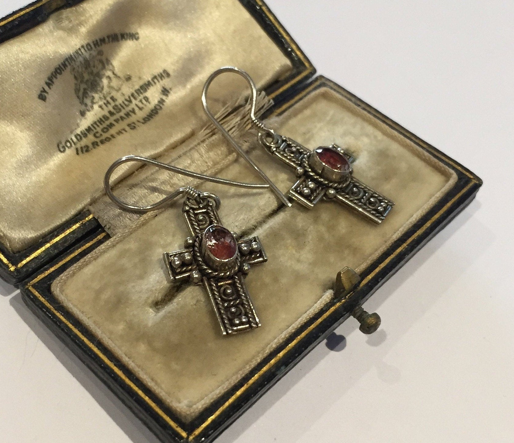 Vintage Cross Earrings, Vintage Silver Religious Earrings, Amethyst