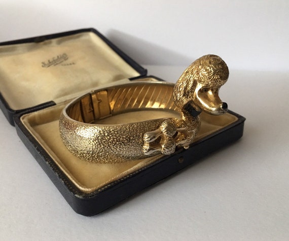 Vintage Poodle bracelet, Gold Poodle Bangle, 1950'