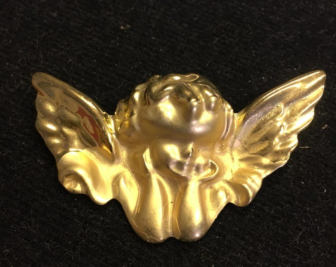 Vintage Gold Cupid Brooch, Angel Winged Pin