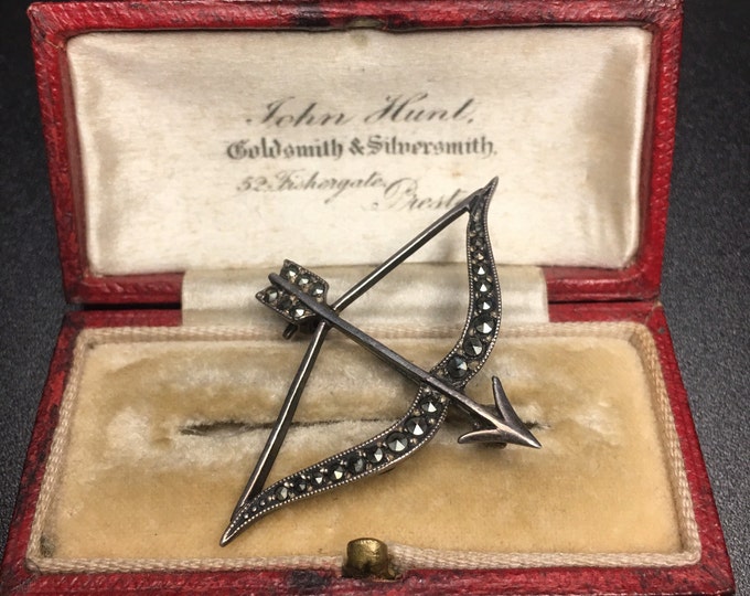 Vintage Silver Bow and Arrow Brooch, Pendant, , Sterling Arrow Pendant, Marcasite Brooch, Valentines Brooch, Bow and Arrow Jewellery, rare