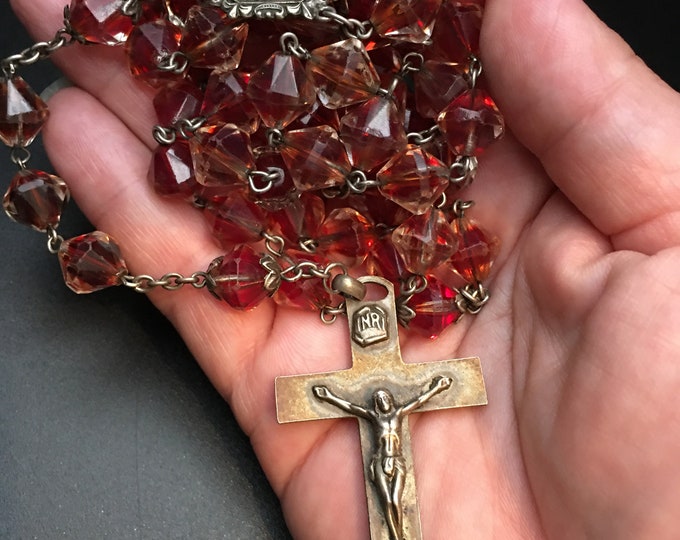 Vintage Rosary Beads, Cross Pendant, Rhinestone Crucifix, Religious Necklace, Cool Necklace, divine piece