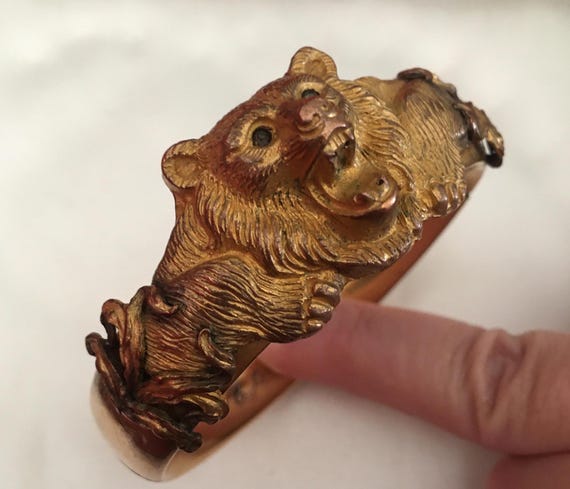 Victorian Bear Head Bangle, Rare Statement Bracel… - image 1