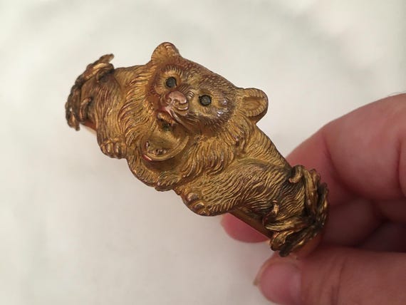 Victorian Bear Head Bangle, Rare Statement Bracel… - image 8