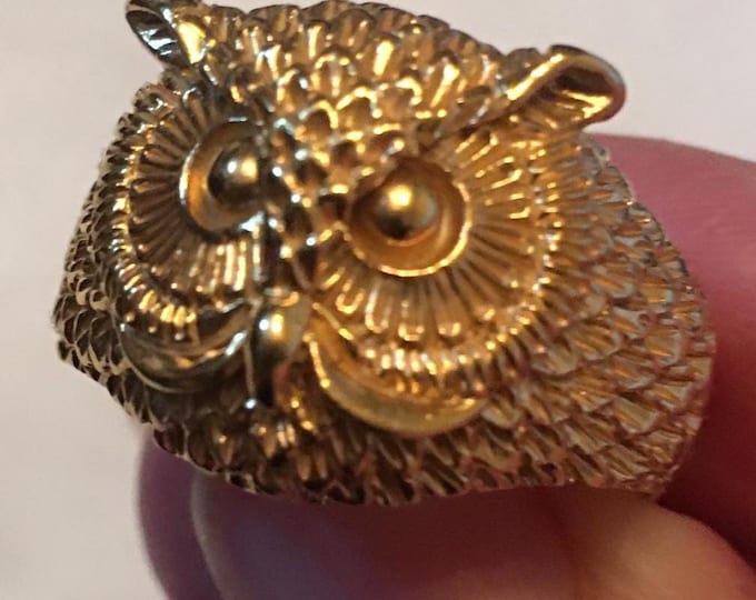 Vintage Silver Owl ring, Owl Jewellery, Owl design, Sterling Silver gilt rare ring