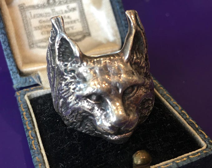 Vintage Lynx Ring, sterling silver, Crazy Pig rare ring