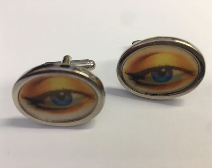 Rare vintage eye cufflinks with divine hologram design