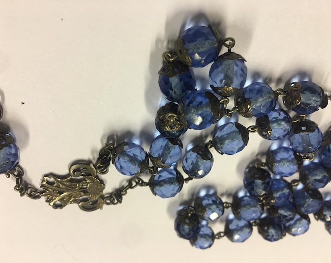 Vintage Rosary Beads, Rhinestone Crucifix, Religious Necklace