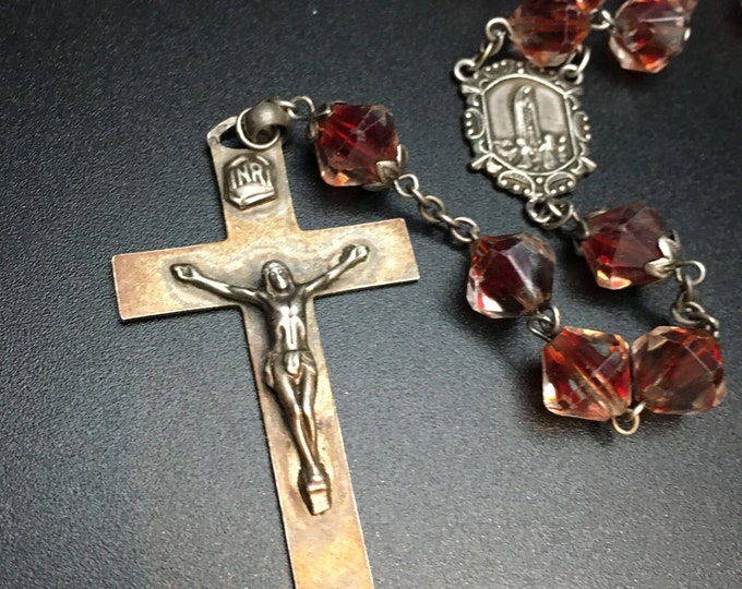 Vintage Rosary Beads, Cross Pendant, Rhinestone Crucifix, Religious Necklace, Cool Necklace, divine piece