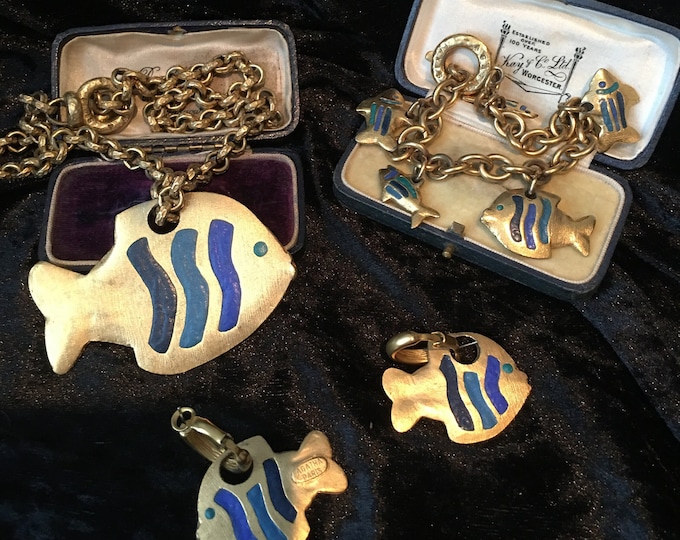 Vintage Fish Jewellery Set, Agatha Paris Set, Vintage Fish necklace, Vintage fish Bracelet, Fish Earrings, Vintage Jewellery set, divine set