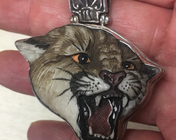 Vintage Panther necklace, Panther jewellery, Sterling Panther Pendant, Navaho turquoise wild cat divine rare collector's piece