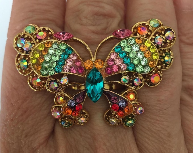 A magnificent rare Vintage Butler and Wilson Butterfly Ring with exquisite rhinestone detail.