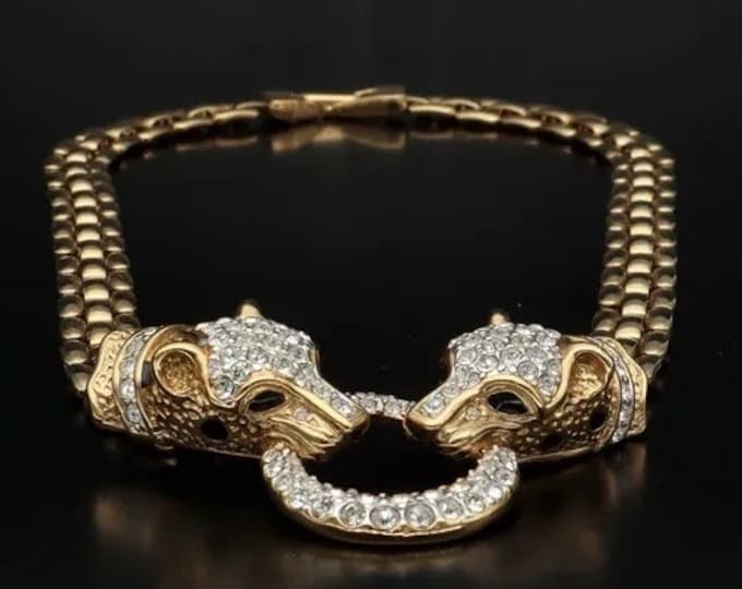 Vintage Attwood and Sawyer Panther necklace and bangle Set, Panther bracelet, Statement Panther Necklace, Panther Jewelry, Rare Panther Set.