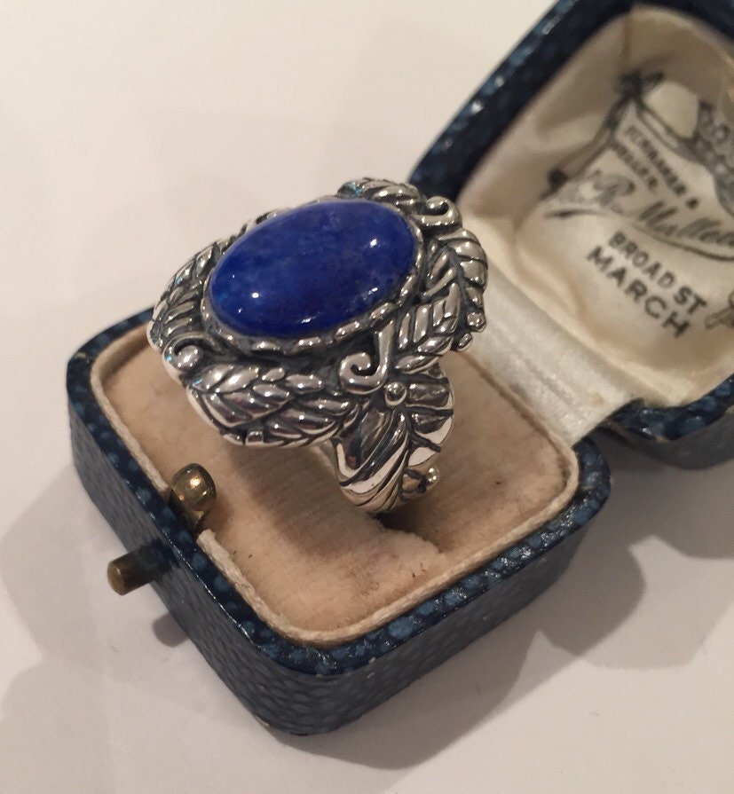 Ornate Oxidized Lapis Ring