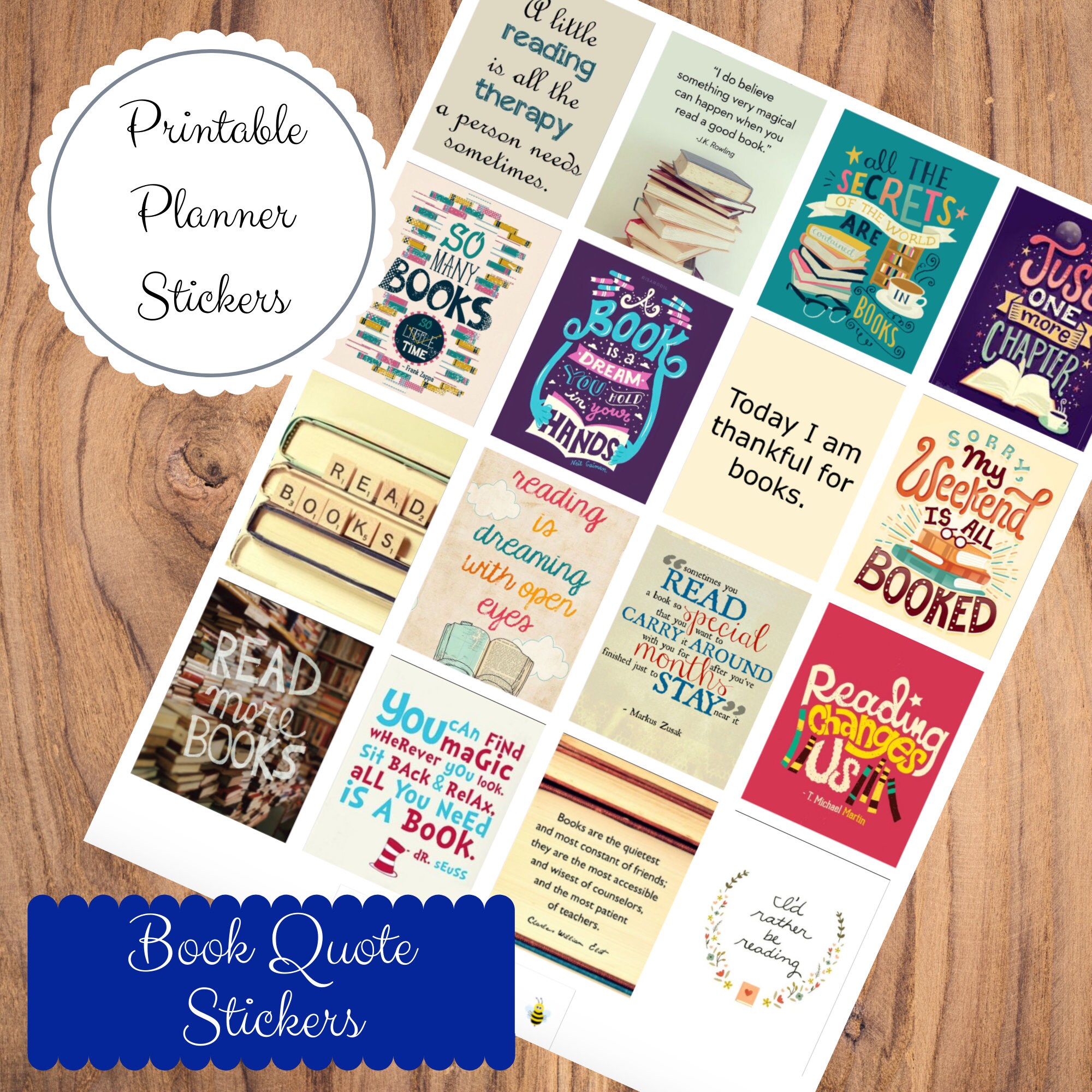 printable book quote stickers for planners etsy
