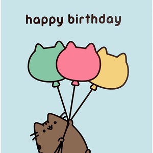 Pusheen le chat - Carte d'anniversaire vierge - Ballons