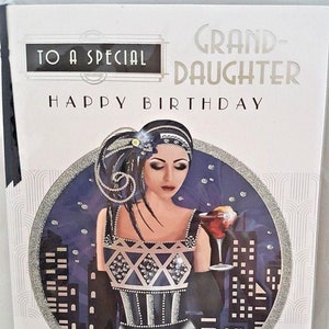 Art déco - Femme clapet des années 1920 - Spécial petite-fille - Carte d'anniversaire avec ruban