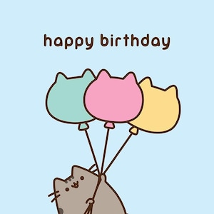 Pusheen the Cat - Blank Birthday Card - Balloons