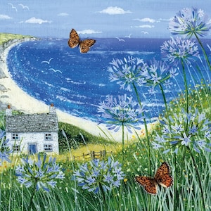 Lucy Grossmith - Côte et pays - Agapanthes Sea View - Carte d'anniversaire vierge / toutes les occasions