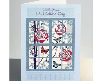 Stunning Laser Cut Luxury Blank Mother's Day Card ~ Charles Rennie Mackintosh Roses & Butterflies