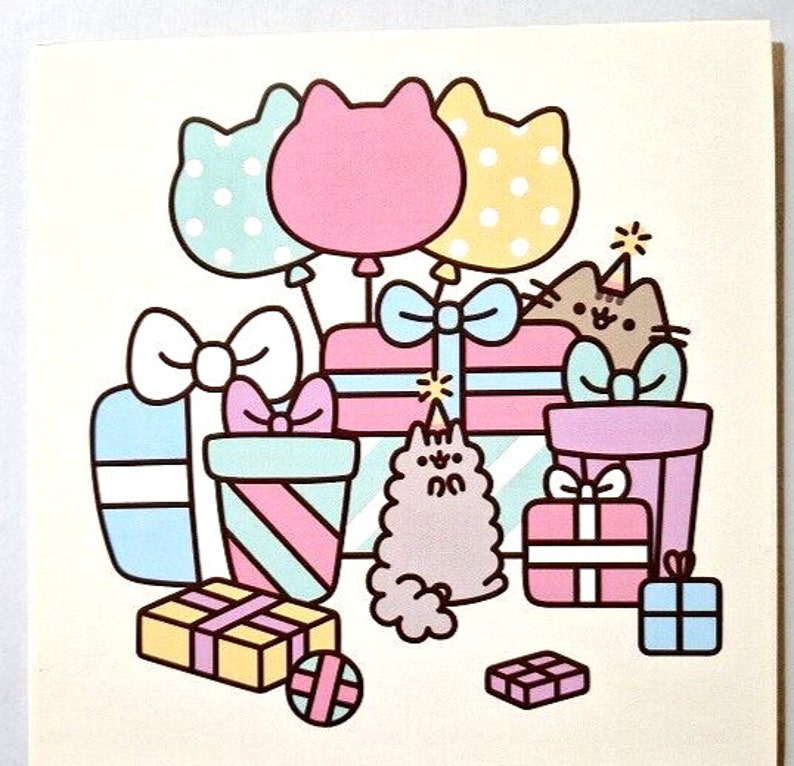 Pusheen Birthday Party - Square Blank Birthday Card - Etsy