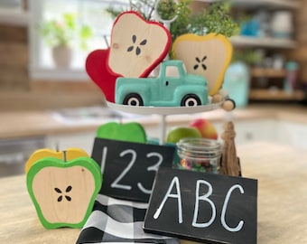 Set of 2 wooden chalkboard signs | Fall Decor, Apple Tiered Tray | Fall Decor | Back to School Decor | Rae Dunn Inspired | Back to School