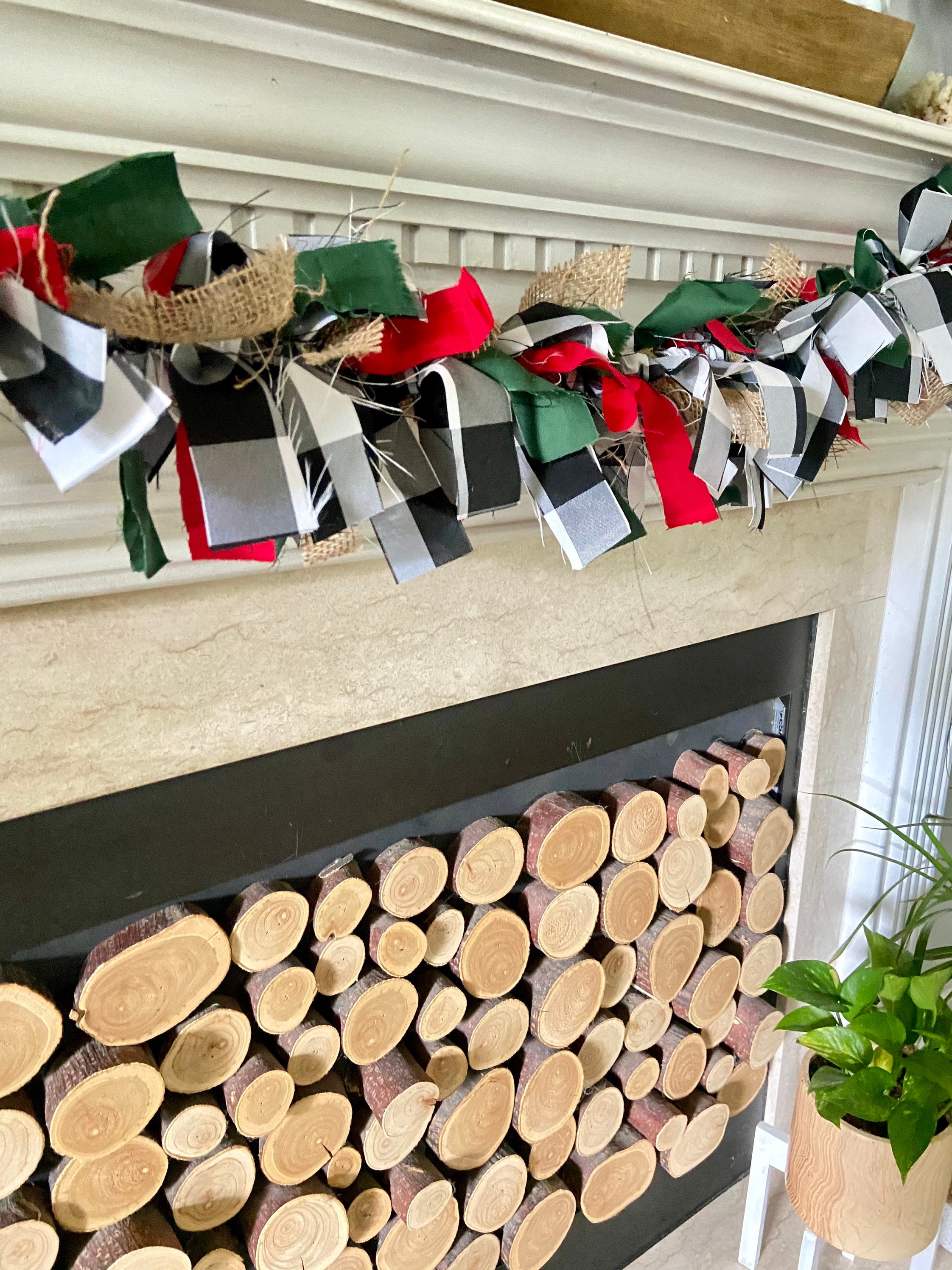 Buffalo Check Christmas Rag Garland Burlap Farmhouse Mantel Decor