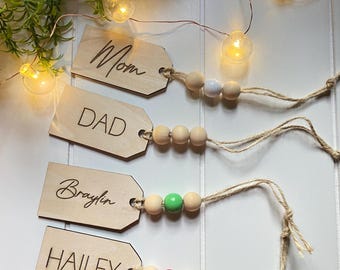 Personalized Laser Engraved Christmas Stocking Tag with Jute Cord