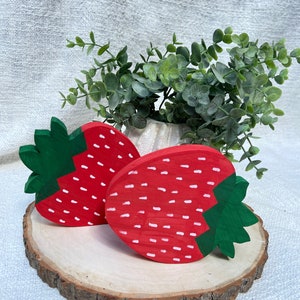 Set of 2 wooden Strawberries | Strawberry Decor | Summer Decor, Strawberry Tiered Tray | Fruit Decor | Strawberry Wood Slices