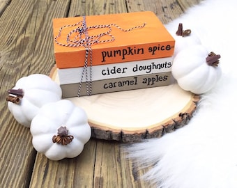 Fall Book Stack Decor: Hand-Painted Reclaimed Wood Tiered Tray