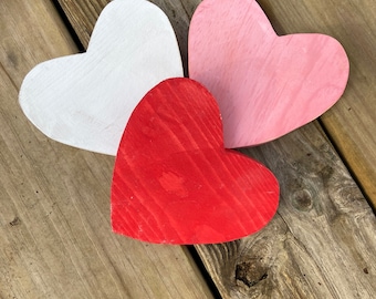 Hand-Painted Wooden Heart Set: Farmhouse Valentine's Day Decor