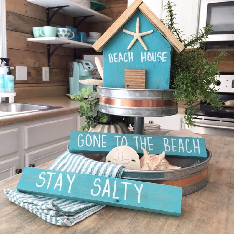 Beach Tiered Tray Decor Wooden Beach House Coastal Decor Etsy