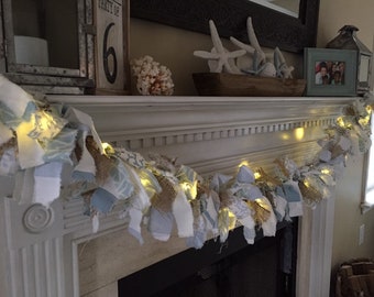 Coastal Rag Garland | Coastal Decor | Coastal Farmhouse  | Light up Rag Garland | Coastal Fall Decor | Coastal Christmas Decor |Coastal