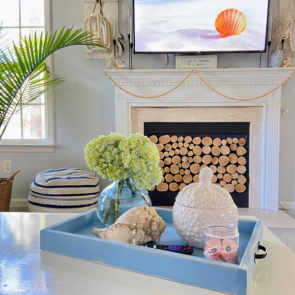 Blue Reclaimed Wood Coffee Table Tray: Coastal Beach House Decor (20x12)