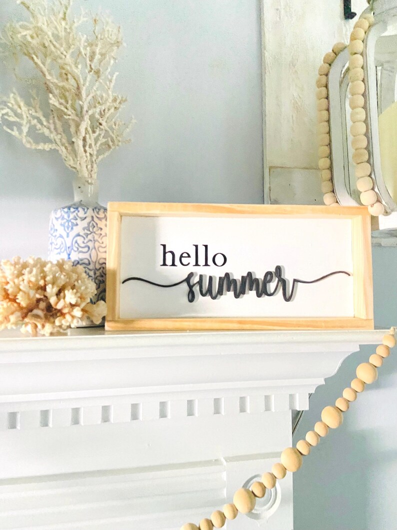 Hello Summer Sign, 3D Wooden Summer Decor, Summer Mantel Decor, Farmhouse Summer Decor, Coastal Home Decor, Seasonal Shelf Decor, Laser Cut afbeelding 5