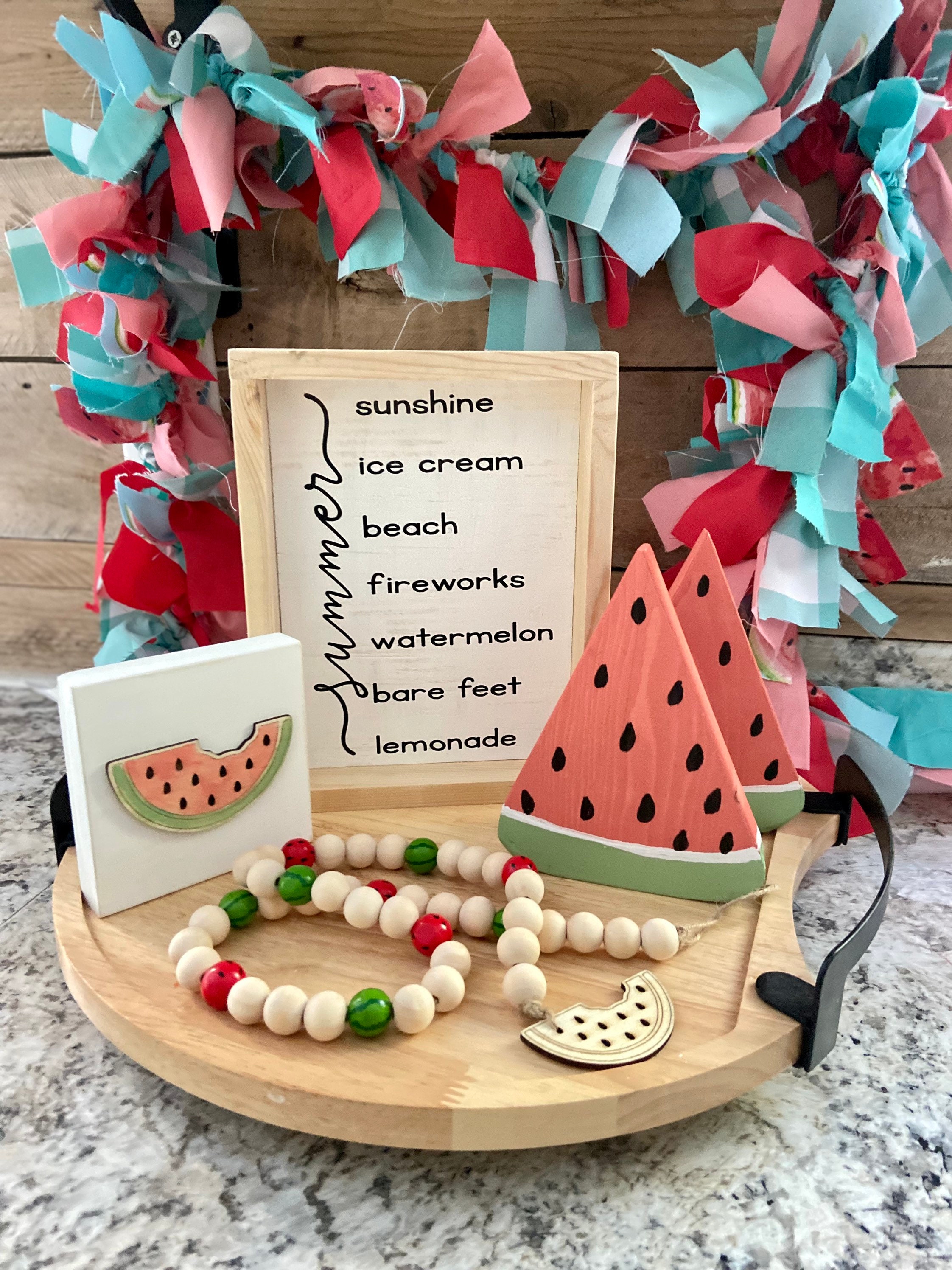 Watermelon Block Set Watermelon Decor Set: Wood Bead Garland & Block Sign - Etsy