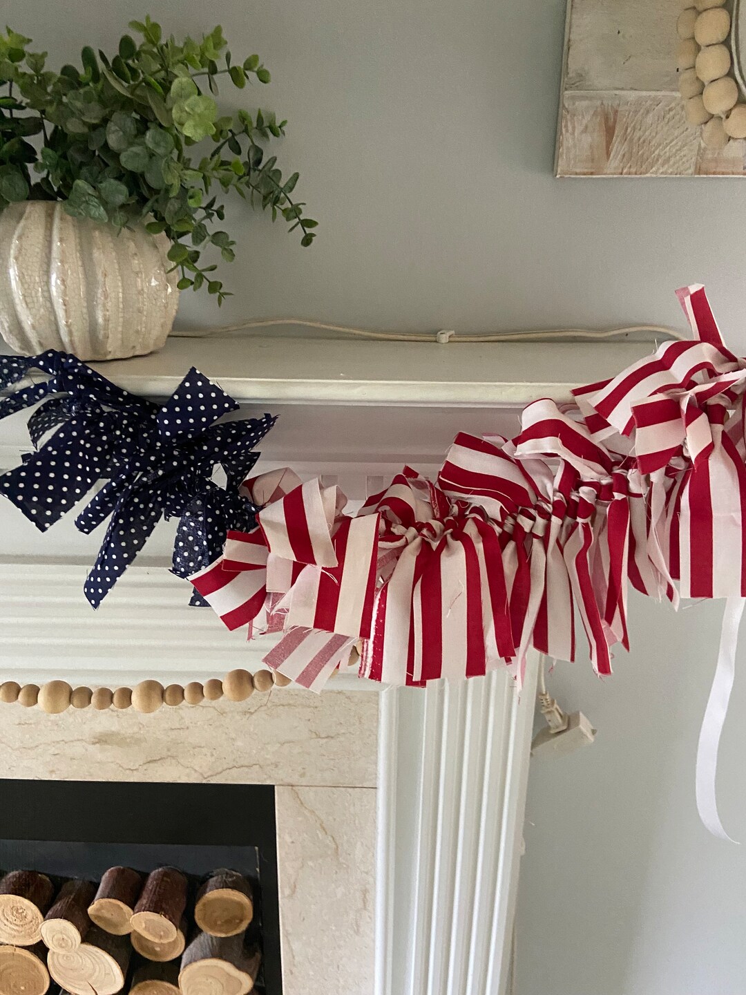 American Flag Rag Garland: Patriotic 4th of July Decor - Etsy