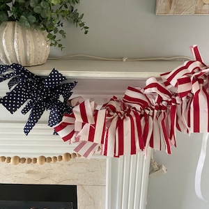 American Flag Rag Garland | Patriotic Decor | 4th of July decor | Memorial Day Decor | American Flag | Patriotic Garland | American Farmhous