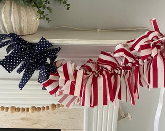 American Flag Rag Garland | Patriotic Decor | 4th of July decor | Memorial Day Decor | American Flag | Patriotic Garland | American Farmhous