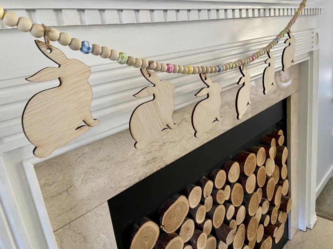 Easter Decor Easter Wood Bead Bunny Garland Boho Easter Easter Bunny