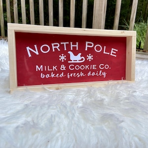 North Pole Sign: Gingerbread Christmas Kitchen Decor, Reclaimed Wood Frame