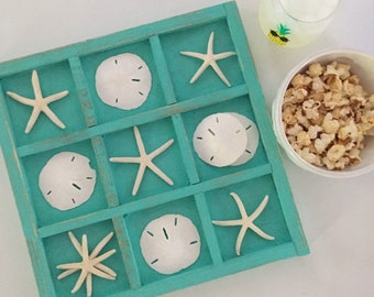 Aqua Beach Tic Tac Toe Set | Beach House Decor | Coastal Decor | Beach Tic Tac Toe | Starfish Decor | Sand Dollar Decor | Beach Gift