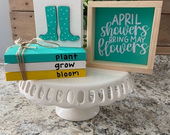 Spring Decor | April Shower bring May flowers bundle | | Spring Sign | Boho Spring | Aqua Decor | Rain Boots