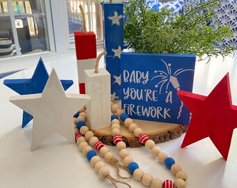 Patriotic Decor | Baby you’re a firework mega bundle | 4th of July Decor | Wood Bead Garland | Wooden Stars | Tiered tray decor | Fireworks