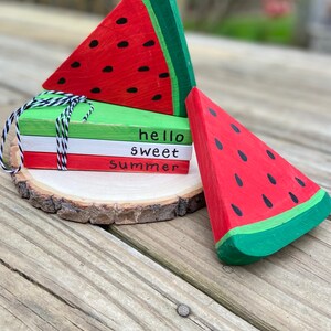 Tiered tray decor Bundle | Wood Faux Book Stack & 2 Watermelon slices | Watermelon Book Stack | Summer Book Stack | Watermelon Decor |