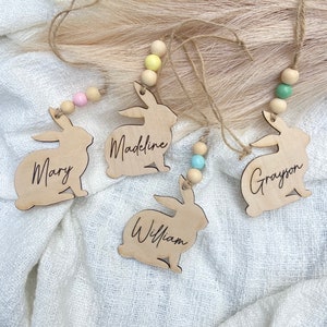 Easter Basket Tags | Wooden Bead Easter Tag | Boho Easter Decor | Easter Basket Tag for kids | Easter Basket | Bunny Tag | Easter Rabbit