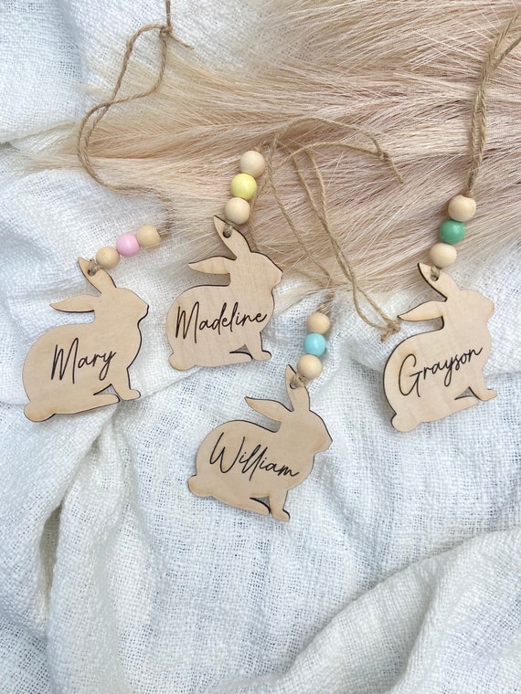 Personalized Easter Basket Tag: Laser Engraved Bunny, Kids Easter Gift