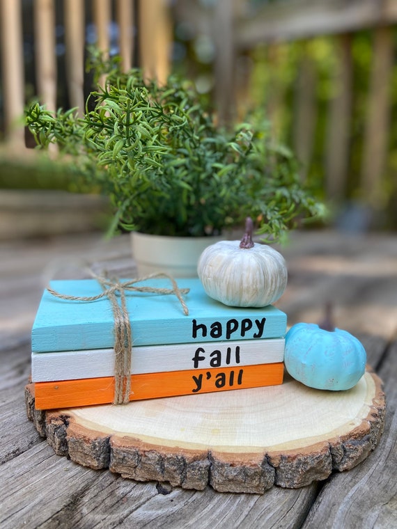 Coastal Fall Book Stack: Reclaimed Wood Tiered Tray Decor
