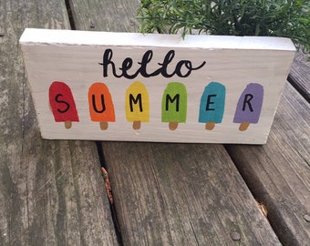 Hello Summer Popsicle Sign: Hand Painted Tiered Tray Decor